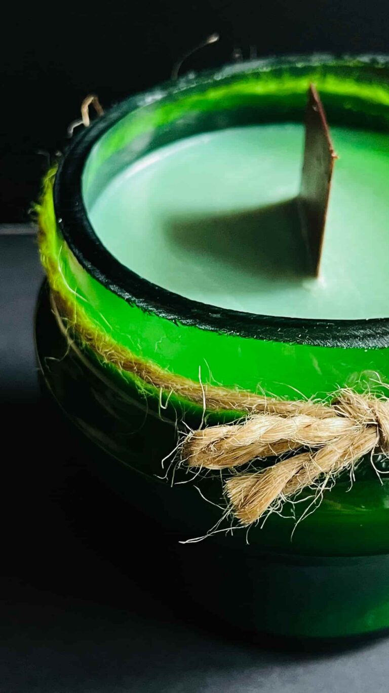 candle olive wax wooden wick green tea & tonic recycled glass from amaro