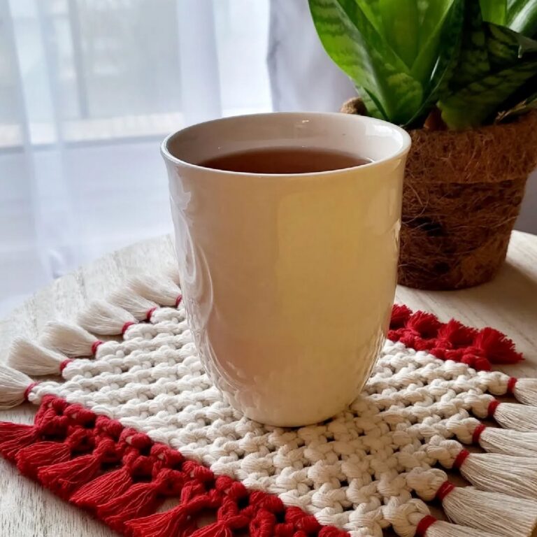 red macrame cup pad coaster tori`stale
