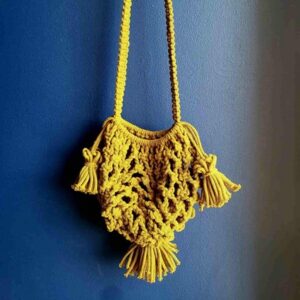 small mustard macrame shoulder bag