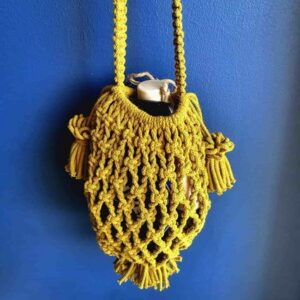 small mustard macrame shoulder bag for phone
