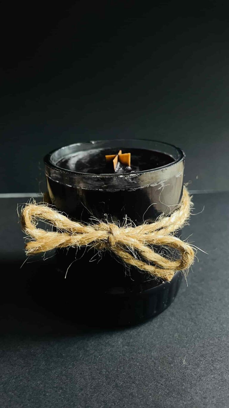 wooden wick small black candle olive wax toristale